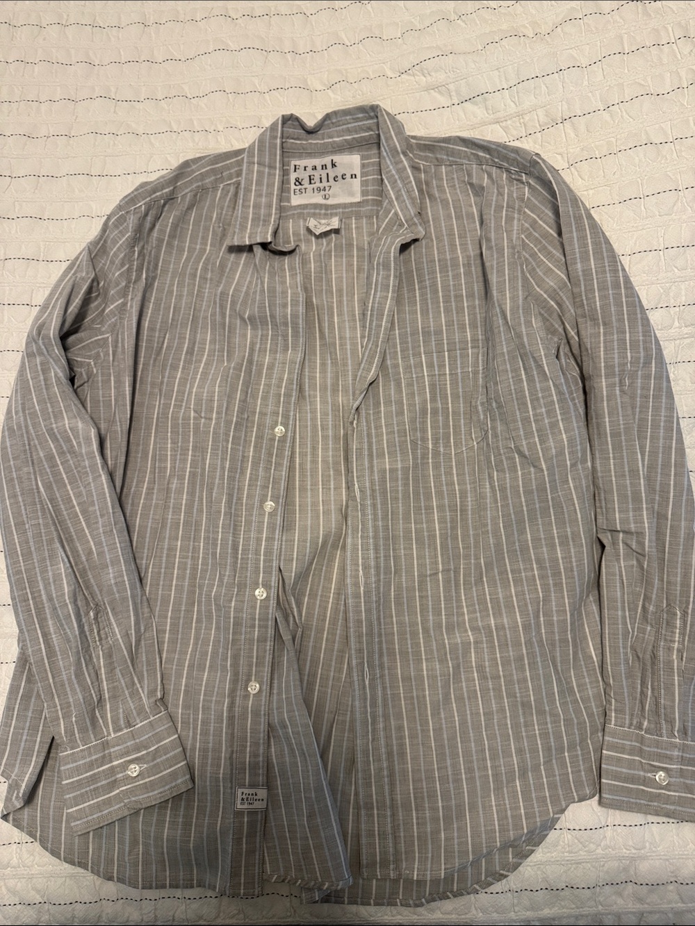Frank & Eileen women’s Gray and White Vertical Stripe Button-Down Shirt